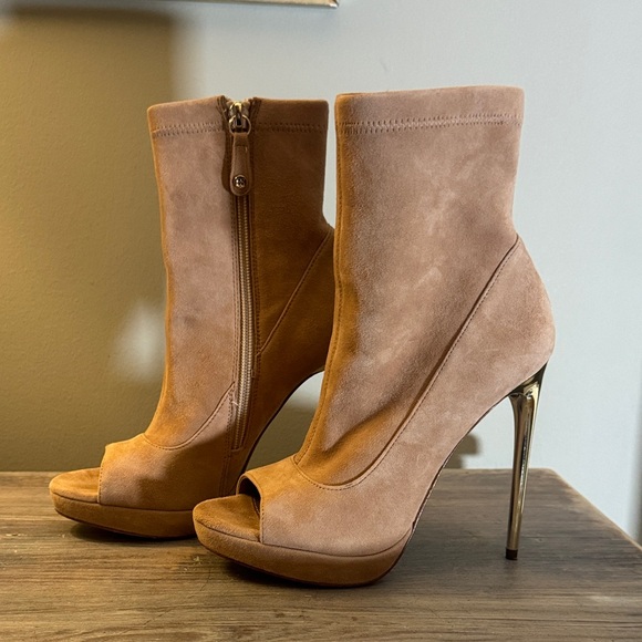 BCBGMaxAzria camel Peep-Toe Heeled Boots - Picture 6 of 11